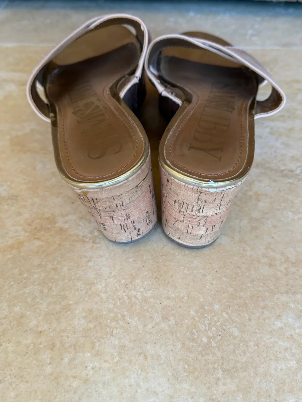 Sam & Libby Blush Patent Cork Wedge Slides